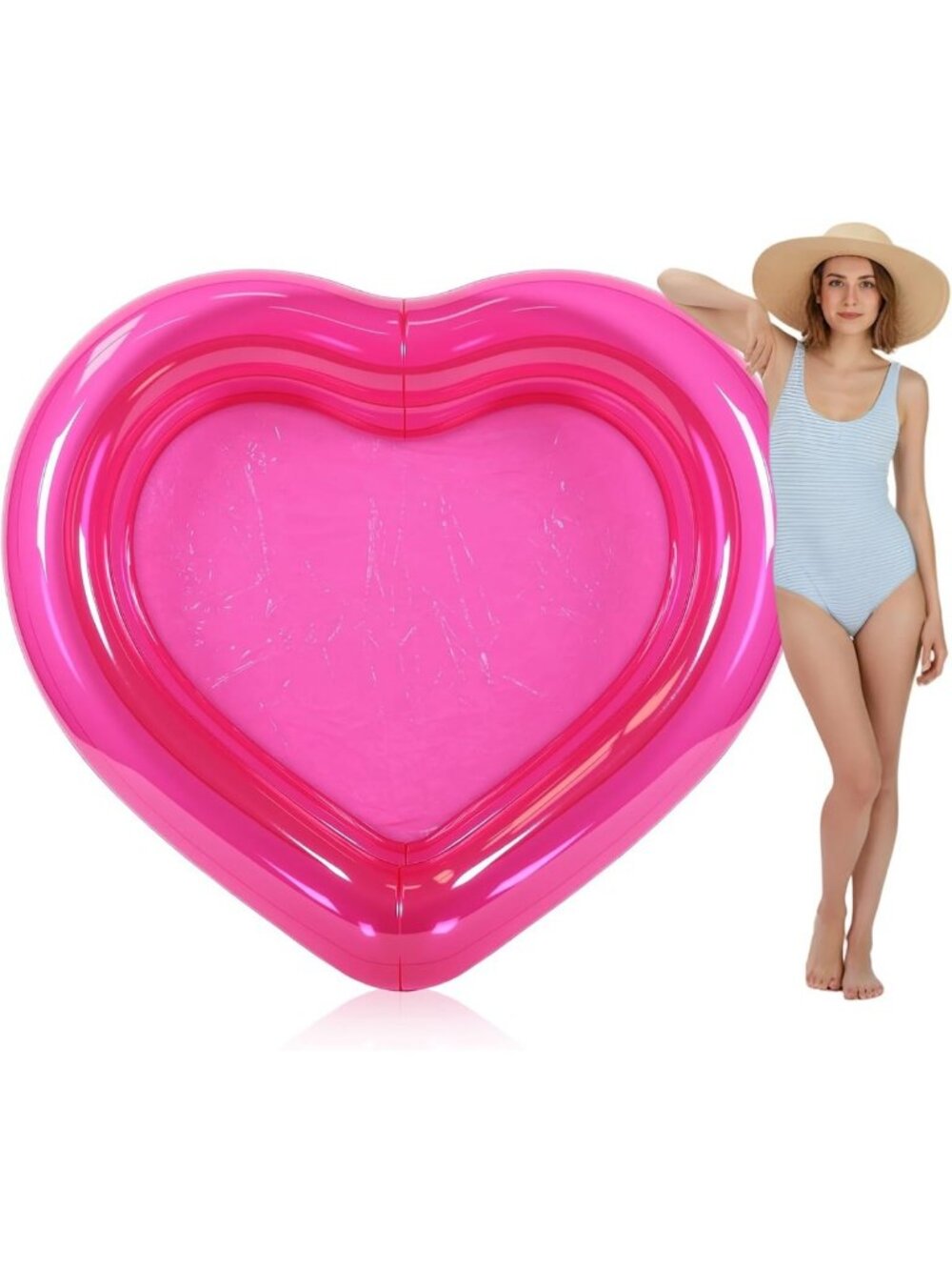 Giant Heart Inflatable Swimming Pool, 70.9"x65"x15.8", Pink Summer Fun
